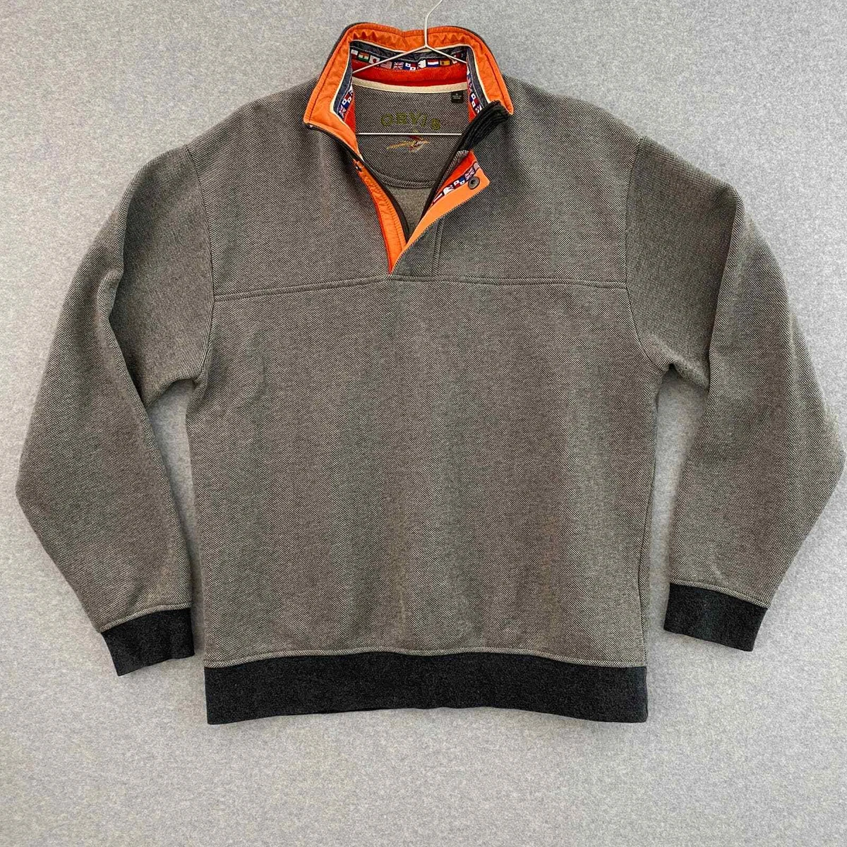 Orvis Sweater Mens Medium Brown Pullover Quarter Zip Flags Collar | eBay