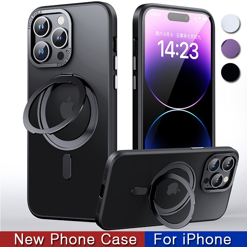 Magsafe Case For iPhone 16 15 14 Pro Max 13 12 11 RingHolder Stand Hard Cover
