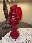 Vintage Christmas 1977 Fenton Glass Ruby Red Santa w Bag of Toys Bottle/Decanter