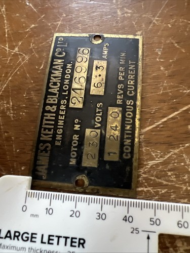 Vintage machine plate Plaque Advertising Sign James Keith & Blackman London Old - Picture 7 of 7