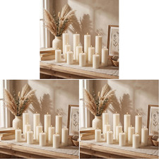 Set of 12 Ribbed Pillar Candles Soy Wax Home Decor Modern White Candles with Cot