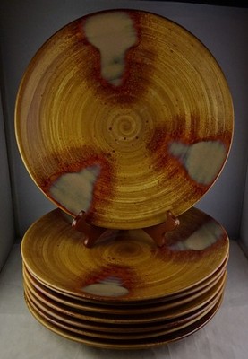 Eight Sango Splash Brown 4951 Dinner Plates - Excellent Condition