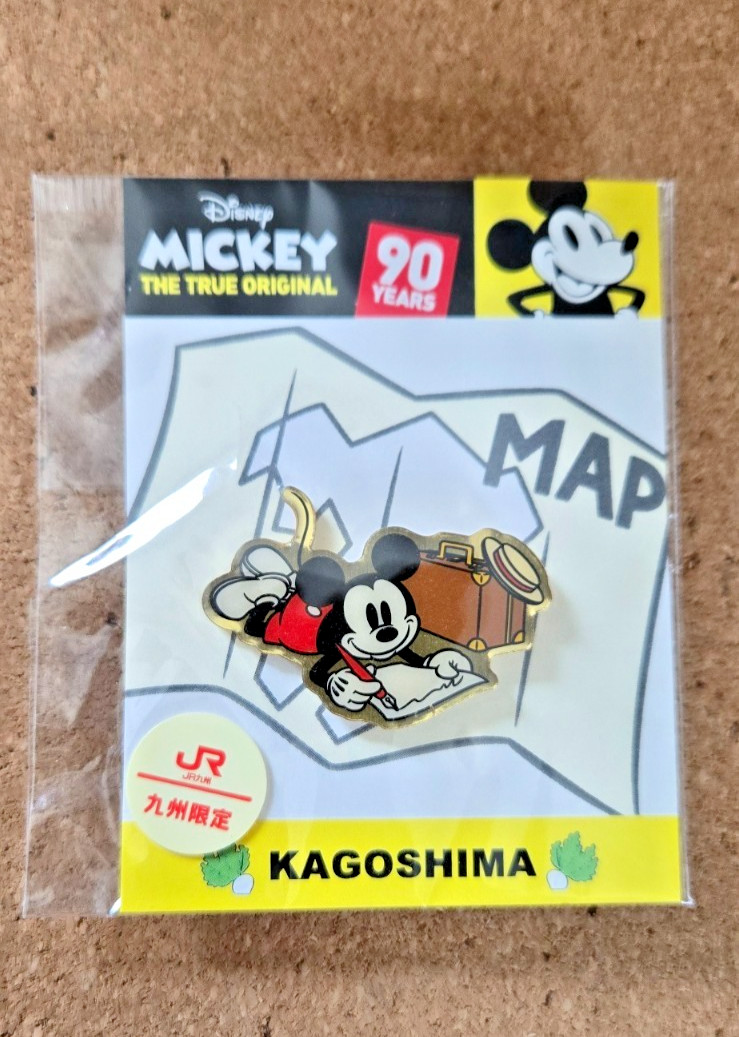 JR Kyushu limited edition enamel pin features Mickey Mouse drawing on a map
