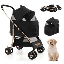 3-in-1 Foldable Pet Stroller with Storage Basket, Removable Car Seat Carrier
