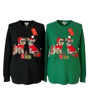 Ugly Christmas Sweater PUGS Santa Hat Dogs Green  Black Size Large Crewneck NWT