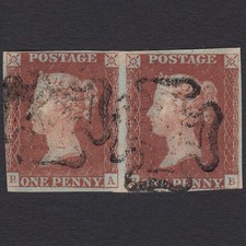 Z19_30 GB QV 1841 1d RED-BROWN PENNY BLACK PLATE 1B SG7-A2 RA-RB FU PAIR MX
