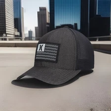 Hurley Men’s Icon Flag Trucker Flexfit Hat Black   L/XL