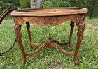 Carved Wood End Coffee Serving Tray Accent Table Walnut Rose Wood Antique Glass — photo 4