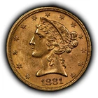 1881 $5 Liberty Head Gold Half Eagle - Luster - BU - SKU-G5389