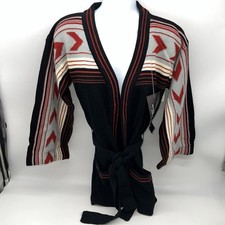 VTG 70s 100 Acrylic Striped Aztec Inspired Multicolored Wrap Cardigan w/Belt -M