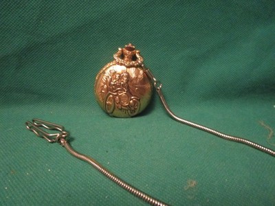 Wrangler Pocket Watch with Chain Gold Tone Embossed  Vintage Car