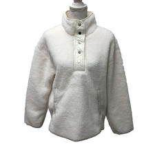 Athleta Fleece Pullover Womens Medium White Active Athleisure Gorpcore Comfort