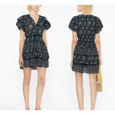 ULLA JOHNSON KAITLYN ruffle mini DRESS In PACIFIC Blue Green Size 4