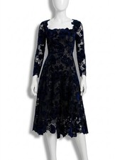 Oscar De La Renta Women's Blue Peony Velvet Guipure Dress Size 10