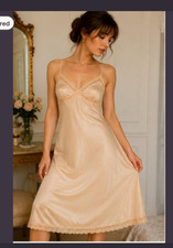 Vintage Sears Full Slip Size 36 Champagne Beige Antron Nylon Slip Dress USA