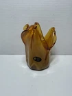 Vtg MURANO Italy Hand Blown Brown Amber Art Glass Twisted Petal Vase Bowl