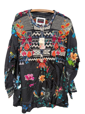 Johnny Was BIYA Veda Silk Blouse Heavy Embroidery Sz 1X NWT