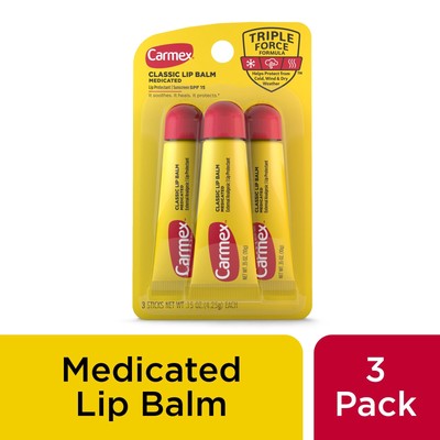 Carmex Classic Medicated Lip Balm External Analgesic Protectant Flavored 3 Count