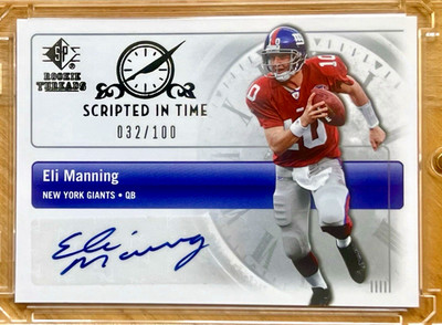 ELI MANNING 2007 SP Rookie Threads SCRIPTED IN TIME Auto 032/100 #SIT-EM GIANTS