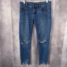Free People Womens Size 26 Blue Distressed Ripped Denim Boho Skinny Jeans
