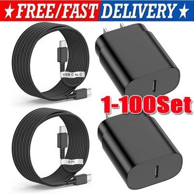 25w Type USB-C Fast Wall Charger+6FT Cable For Samsung Galaxy S20 S21 5G lot US