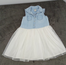 OshKosh B Gosh Denim Chambray Pearlsnap Button White Tulle Skirt Dress Girls 4T