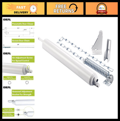 Heavy Duty Storm Door Closer with Wind Chain, Adjustable Speed, 1.25''-2'' Thick,