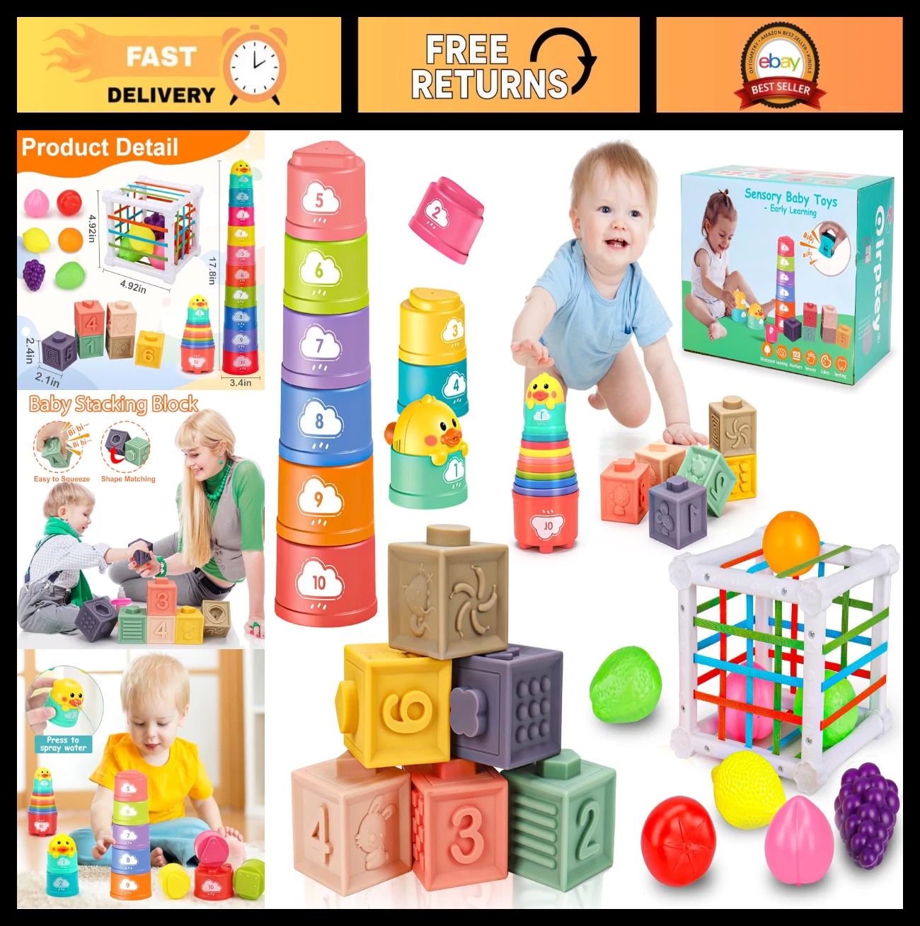 Montessori Baby Toys for 6-18 Months, Teething Shape Sorter & Stacking Cups, Sen
Opens in a new wind