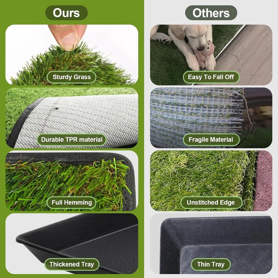 Almohadilla de césped para perros con bandeja, orinal de césped artificial grande de 40''X27,5'', XL reutilizable Foto 2 de 4