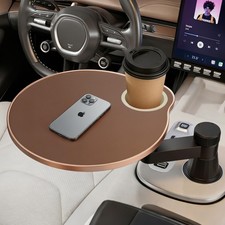 Car Tray Cup Holder Desk, 360 Rotating PU Leather Food Car Table - Steering ...