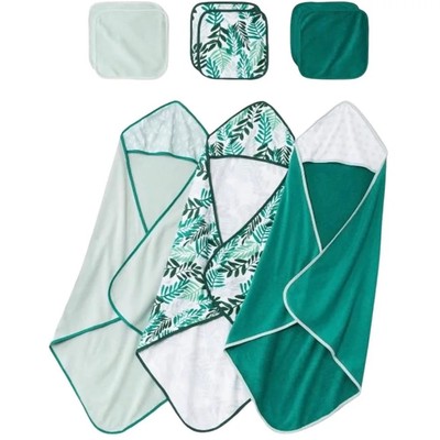 9pk Cloud Island  Infant Towels (3) and Washcloths (6) Set Green Leaves