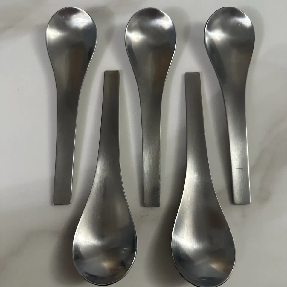 Georg Jensen Denmark 5 Stainless Steel 6.5” Spoons MCM Mid Century Modern - Image 3 of 4