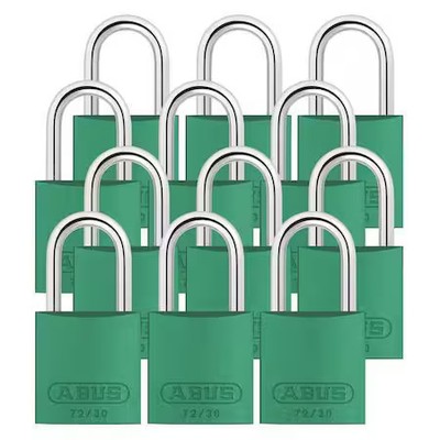 Abus 72/30 Ka X 12 Lockout Padlock, Keyed Alike, Aluminum, Green, 1 In Shackle