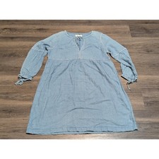 Madewell Blue Chambray Embroidered Peasant Dress Medium Long Sleeve Split Neck