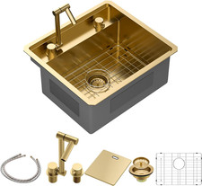 Gold Undermount Outdoor Workstation Sink 21x19" with Foldable Faucet