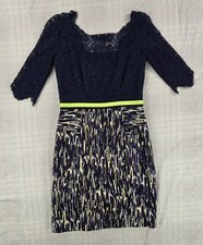 Milly of New York Sheath Dress Navy Lace Top Silk Linen Blend Made in USA 6