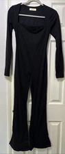 Qinsen Black long sleeve full bodysuit Jumpsuit Leotard Stretchy Size Medium