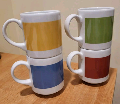 FISHS EDDY 4 Coffee Mugs  PANTONE UNIVERSE  Corona  HOTEL PORCELAIN  Four Colors