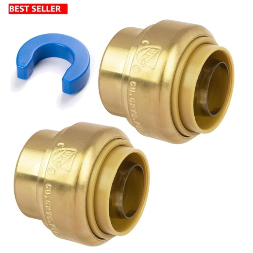 Push Fit End Cap 3/4 In 2 Pk Brass Plumbing Fitting Copper CPVC PEX Pipes Seal