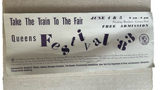 Queen’s New York Festival 1983 cardboard banner sign Take the train to the fair