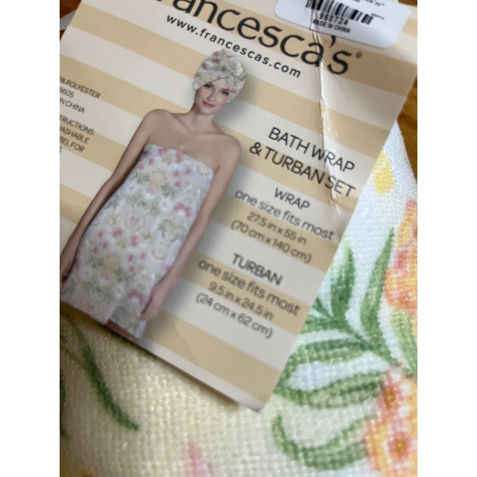 Francesca's Bath Wrap and Turban Set Floral Spa Shower Cover-Up New - Image 2 of 2