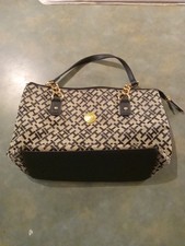 Tommy Hilfiger Womens Navy Blue Monogram Print Top Handle Purse