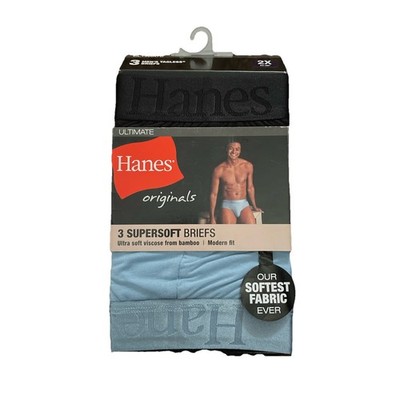 Hanes Originals Ultimate Men's SuperSoft Briefs. 3pk - Blue/Black Size 2XL New