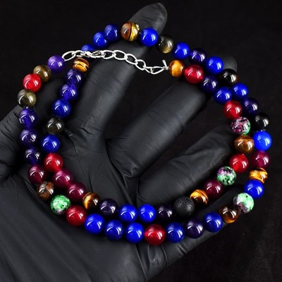 236 kt runde Form Amethyst, Rubin Zoisit & Saphir Perlen Halskette VK 30 E749