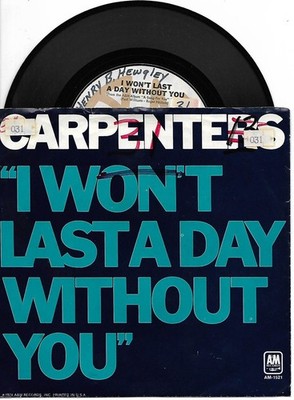 Carpenters, I Won't Last A Day Without You/One Love 45 VG+ 1974 A&M
