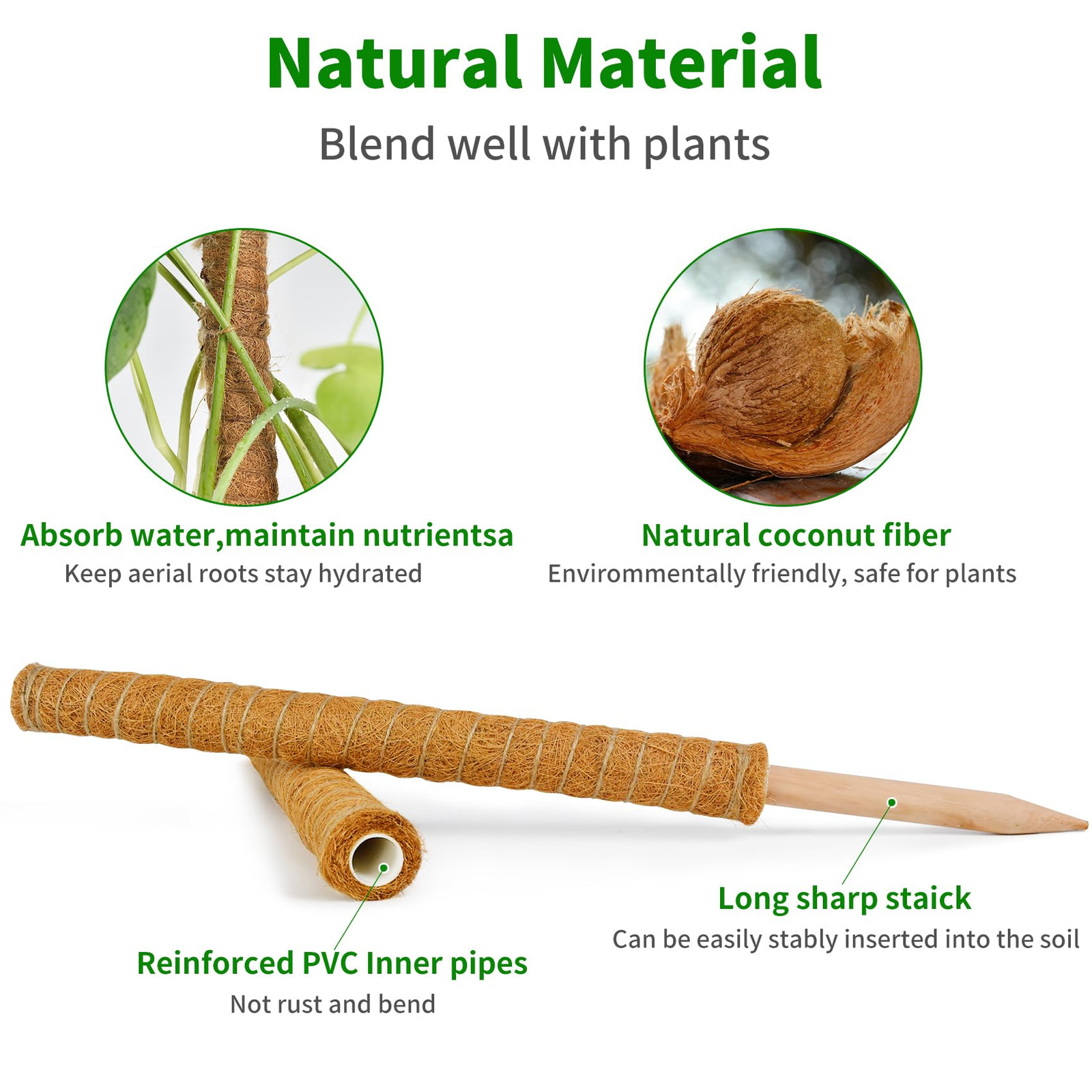 Moss Pole, 4 Pack 17inch Monstera Plant Support Stackable Moss Poles for Plants