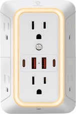 Wall Outlet Extender with Night Light, 6 Outlet Plug Adapter with 4 USB Ports