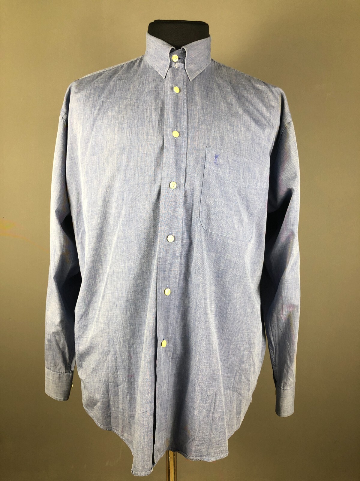 Camicia da uomo blu YSL Yves Saint Laurent bottoni manica lunga taglia 41