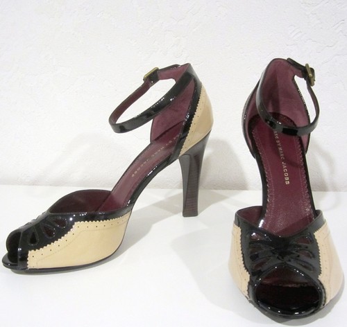 Marc by Marc Jacobs Ankle Strap Heels sz 9.5 39.5 beige & black spectator shoe - Picture 2 of 8