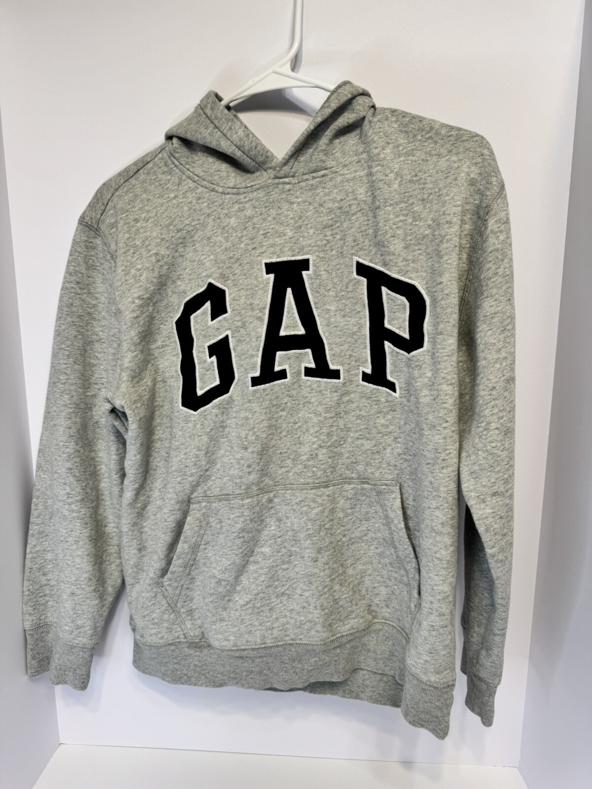 GAP Kids Boys 2XL Gray Hoodie with Spell Out Logo and Pocket